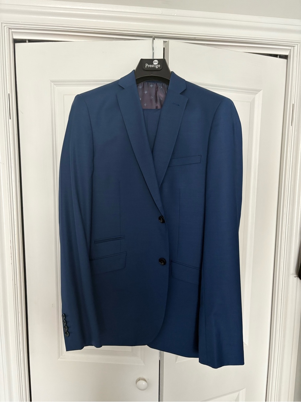 Navy Blue Suit - Slim Fit Wool Blend - Men's 40 tall Jacket, 33